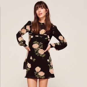 Reformation Bellflower Black Floral Dress